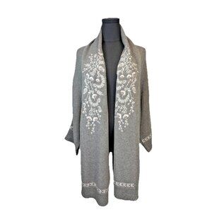 Garnet Hill Open Front Long Cardigan Sz Small Embroidery Southwest Floral‎ Boho